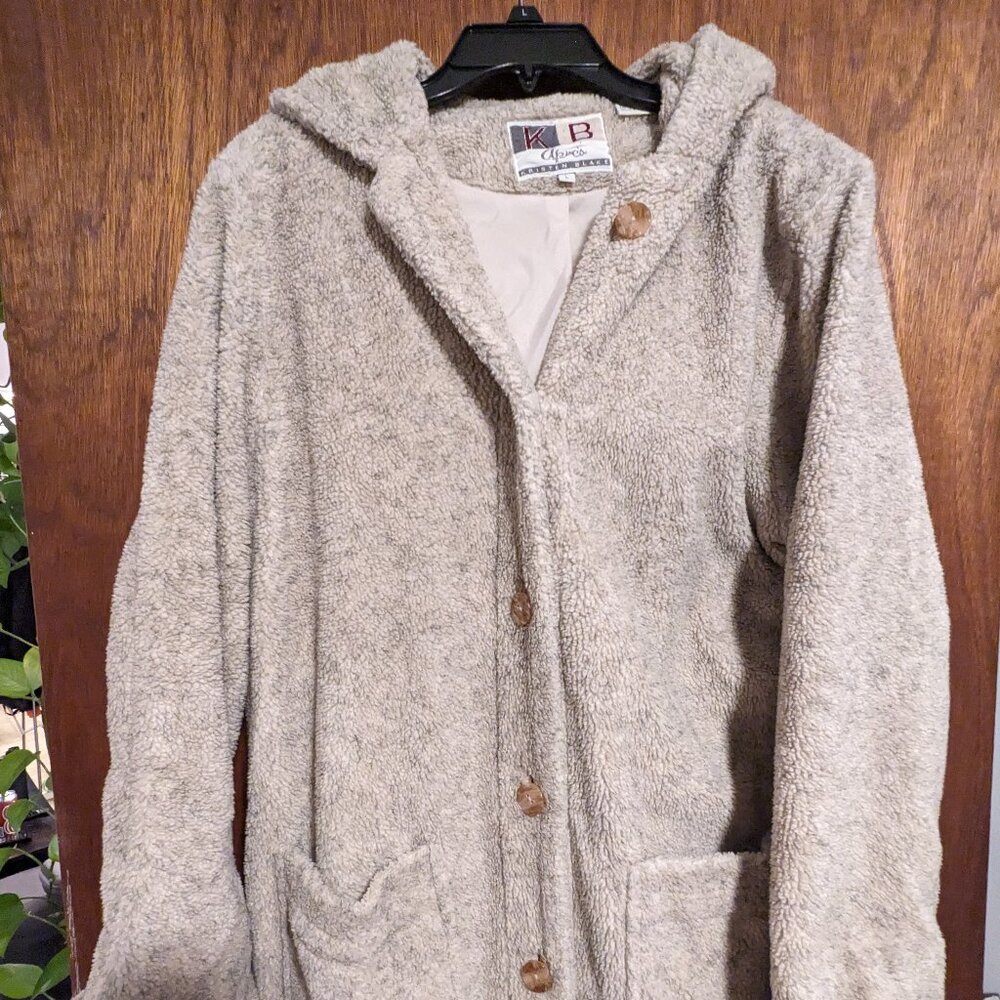 Full length vintage hooded teddy coat (size L)